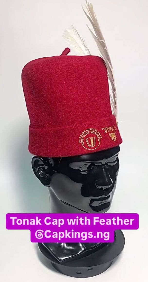 Long Igbo Men Red Tonak Chieftaincy Cap with Eagle Feather & Feather ...